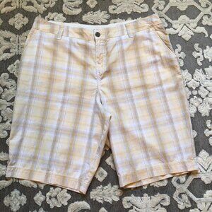 Sonoma Life & Style, Size 16, Yellow, White, Tan Plaid, Bermuda Shorts